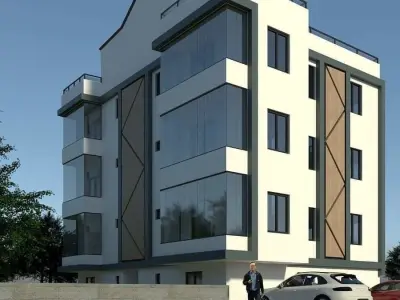 APARTMENT building with cars parked 3D model