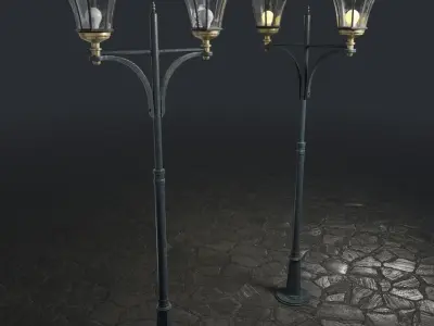 Standart Street Lamp whith double stand 3D model