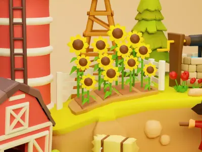 Low Poly Cartoon Farmhouse Diorama Low-poly 3D model