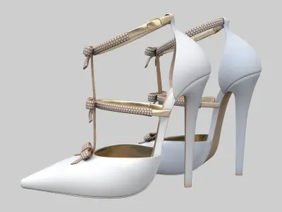 Bow-Embellished Bridal High Heels Stiletto Pointy Toe Shoes Low-poly 3D model
