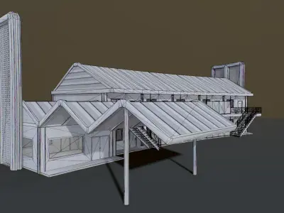 Motel wooden house with roof Low-poly 3D model
