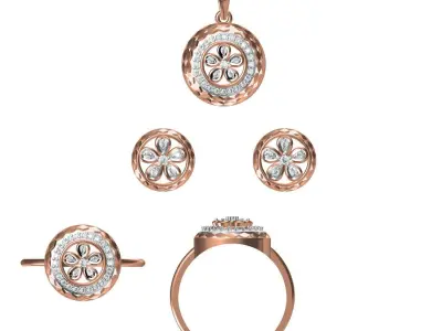 Light Minimalist Diamond Ring Earrings Pendant Set 3D print model