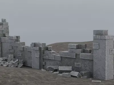 Ruined Wall Low-poly 3D model