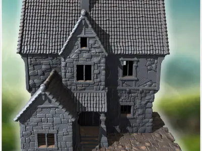 Small rural house with a thatched roof timber framing and detail 3D print model