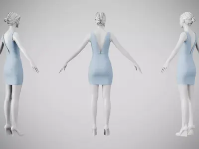 Dress 34 Light Blue Low-poly 3D model