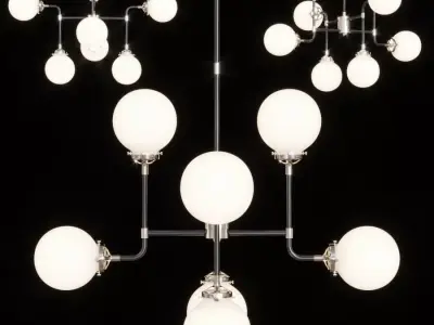 RH BISTRO GLOBE MILK GLASS CHANDELIER 8-LIGHT Nickel and Black 3D model