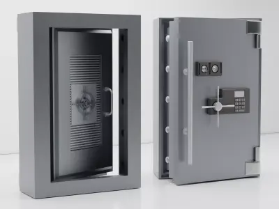 Safe Vault Door and Metal Security Door with Interior Scene 3D model