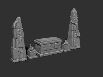 Ancient Stone Tomb and Column Set 3D print model