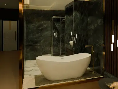 BedRoom vs Bath Interior with view to Lake 3D model