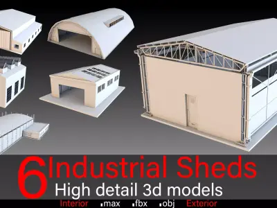 6 Industrial Sheds- High detail 3d models 3D model