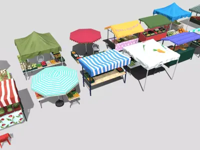 Green market stalls Low-poly 3D model