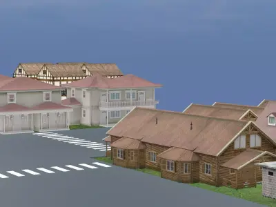 Small Town Row Buildings Pack 3D Model Low-poly 3D model