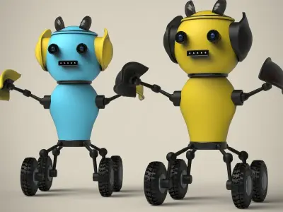Robots four toy on wheels 3D model