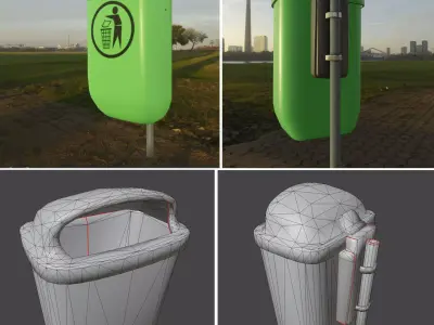 Low-Poly Green Trash Bin Low-poly 3D model