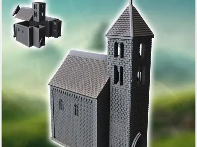 Christian chapel in hewn stone with a tiled roof and a gothic-st 3D print model
