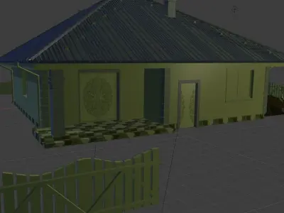 House with fence Low-poly 3D model