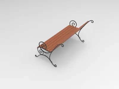 Bench 3D model wooden Low-poly 3D model