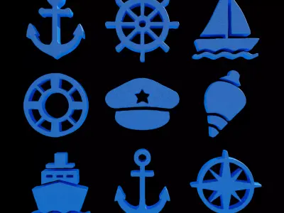 Ocean cruise ship voyage ui logo pack icon Low-poly 3D model