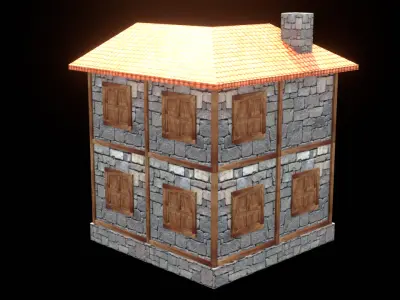 medieval house low poly village town residential house  108 Low-poly 3D model