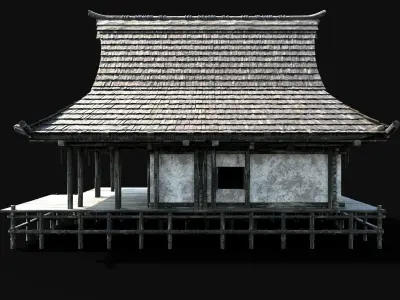 JAPAN CHINESE FEUDAL HOUSE DOJO ASIAN HUT CABIN VILLAGE SAMURAI Low-poly 3D model
