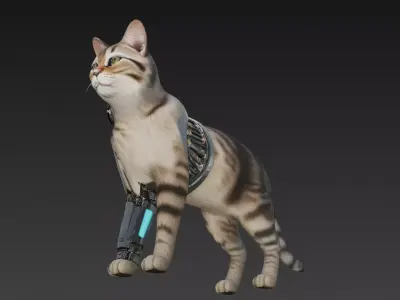 Cyber Cat Creature Model Low-poly 3D model