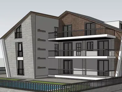villa apartment building with swimming pool 3D model