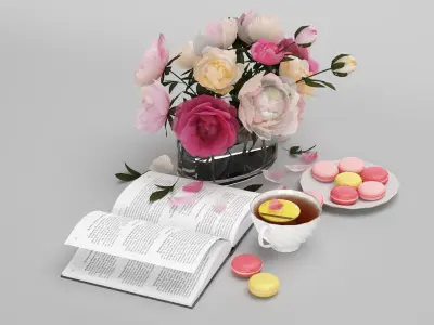 Tea and Flowers Set 3D model