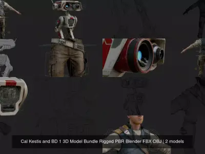 Cal Kestis and BD 1 3D Model Bundle Rigged PBR Blender FBX OBJ 3D Model Pack