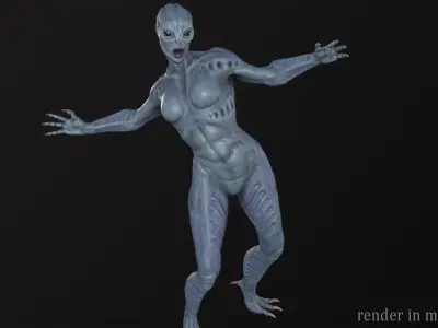 Alien monster girl Low-poly 3D model