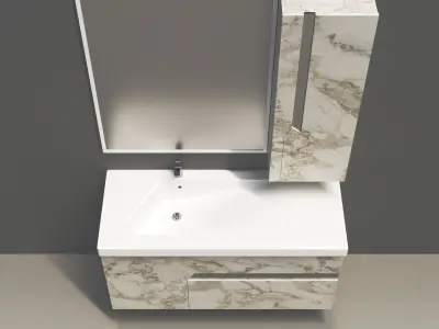 Bathroom vanity with marble top and mirror Low-poly 3D model