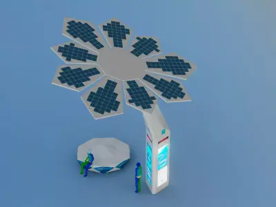 Solar Smart Palm Tree Futuristic Urban Furniture 3D Model 3D model