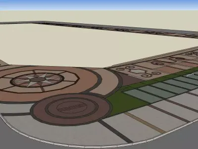 Sketchup landscape park in front of shopping mall 3d model 3D model