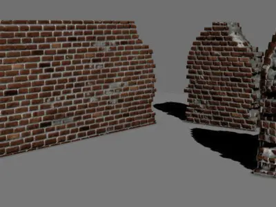 Rubble Brick and Concrete Elements Low-poly 3D model