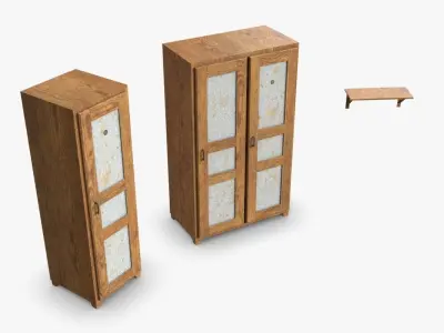 Bunker Wooden Cabinets WWII Low-poly 3D model