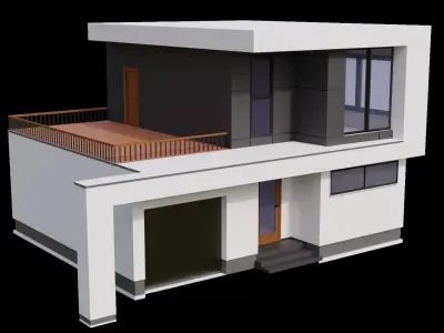 Modern House with Garage Low-poly 3D model