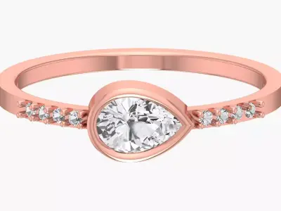 Solitaire Women Light Weight Pear Stone Band Ring 3D print model get