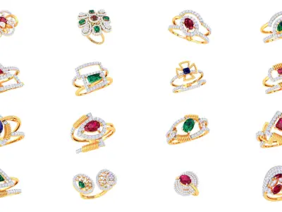 50 Fancy Diamond Ring 3dm STL OBJ FBX Details Collection  3D Model Pack