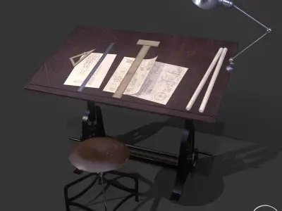 Vintage Drawing Desk 3D model