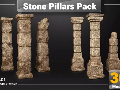 Stone Pillars Pack Low-poly 3D model