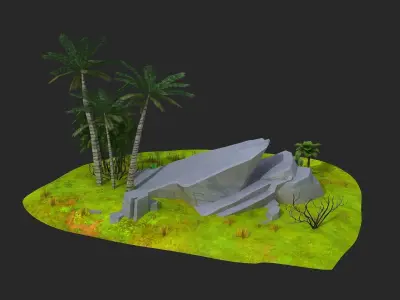 Tree Bridge gravel  stone pile stone mushroom grass  3D model