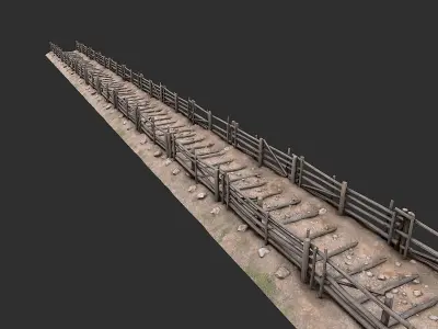 Village Road With Fence 1 Low-poly 3D model