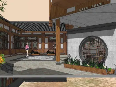 Bed and Breakfast - Chinese courtyard building 3D model