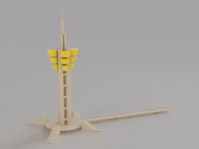 Intersection tall tower Low-poly 3D model