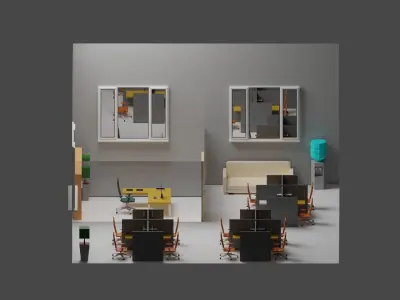 3D Low-Poly Office with desk and chairs Low-poly 3D model