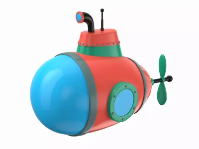 Cartoon Style Submarine Red 3D model