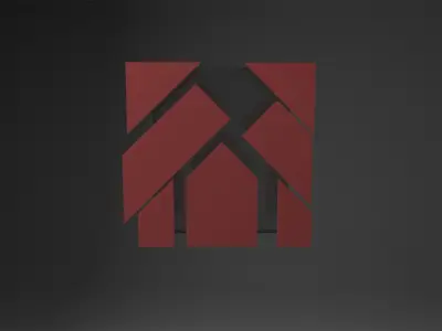 Tangram glass door with frame 3D model