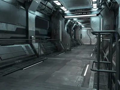 Sci-Fi Modular Corridor with Door Ver 1 Low-poly 3D model
