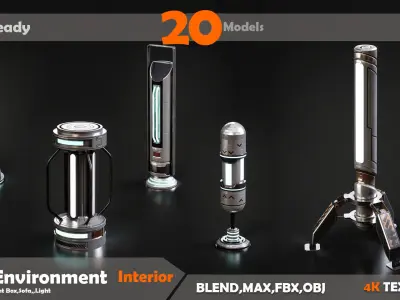 20 Sci-Fi Interior Environment Models Low-poly 3D model