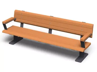 bench park with orange seat and metal legs 3D model