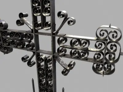 Fenced Grave With Massive Cross Low-poly 3D model